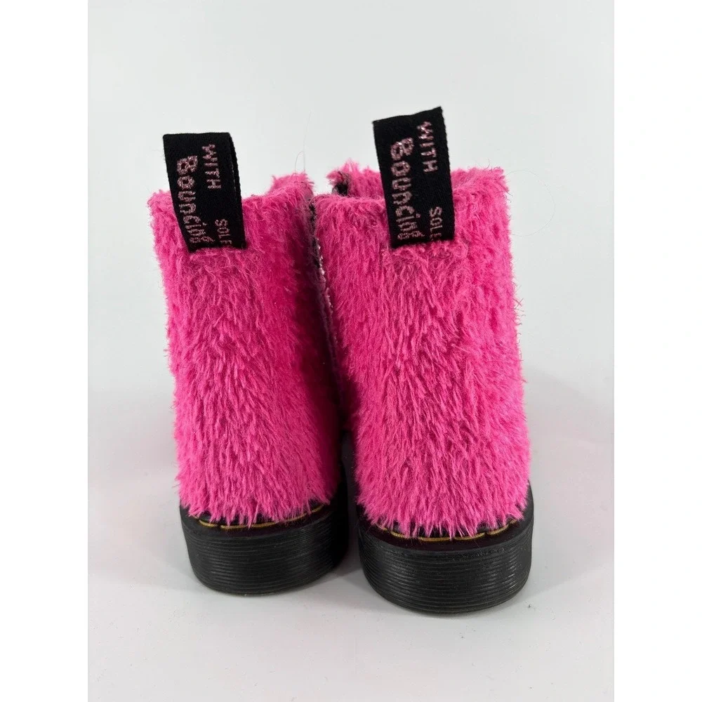 Dr Martens Boots Youth 13 Pascal Pink Tinsel Fur Lace Up Boots
